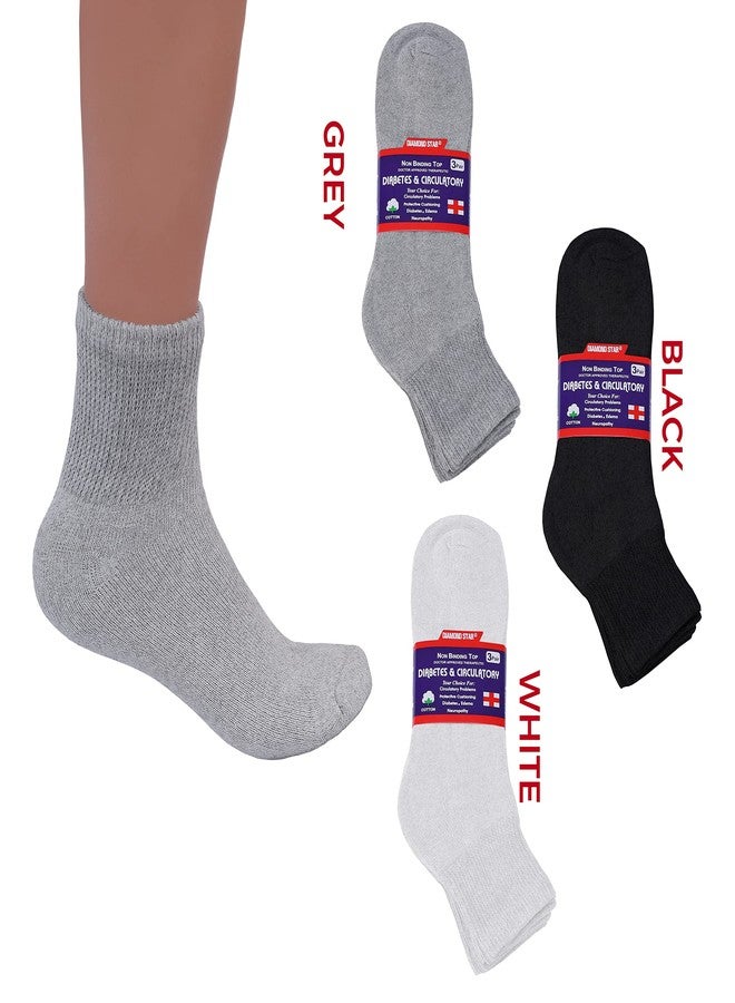 Diamond Star 12 pairs Extra Wide Diabetic Cotton Socks -Quarter Non-Binding, Ankle Socks (Size 10-15) Black - Image 5